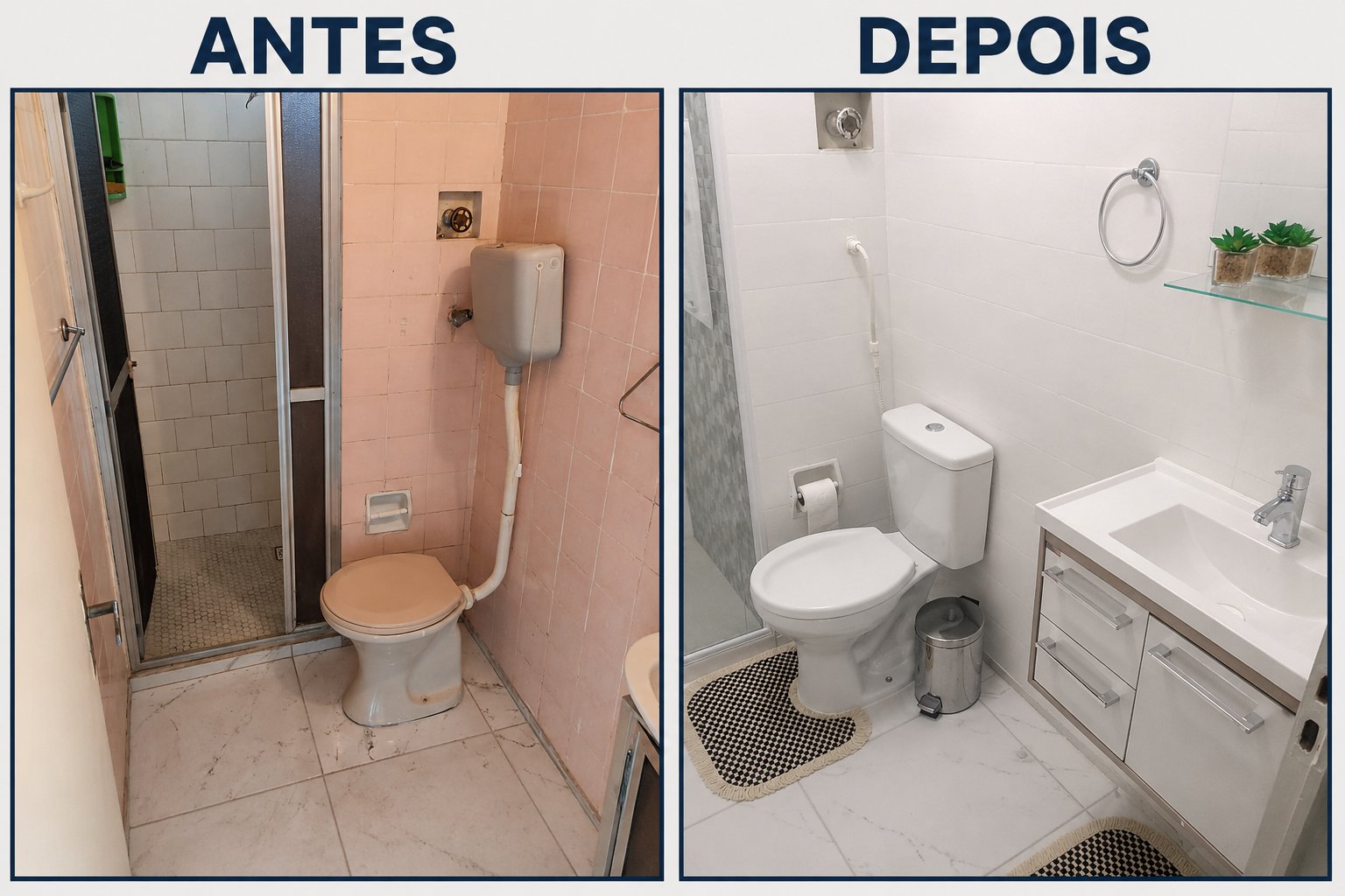 Reforma de banheiro antes e depois no Tijolinho, Ilha do Governador